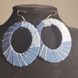 Blue Denim Hoop Earrings